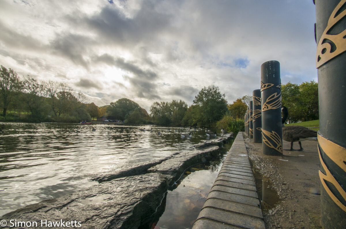Tamron 10-24 wide angle sample pictures - Posts by the lake in Fairlands Valley Park Stevenage