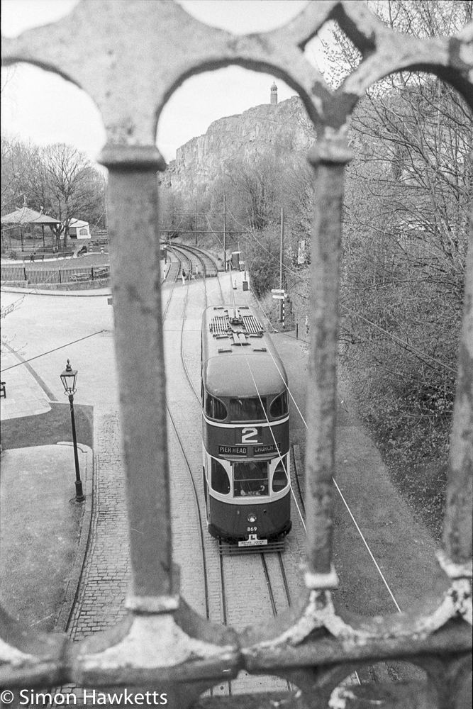 Pentax MZ-3 and Ilford HP5+ - Looking down on trams through gate
