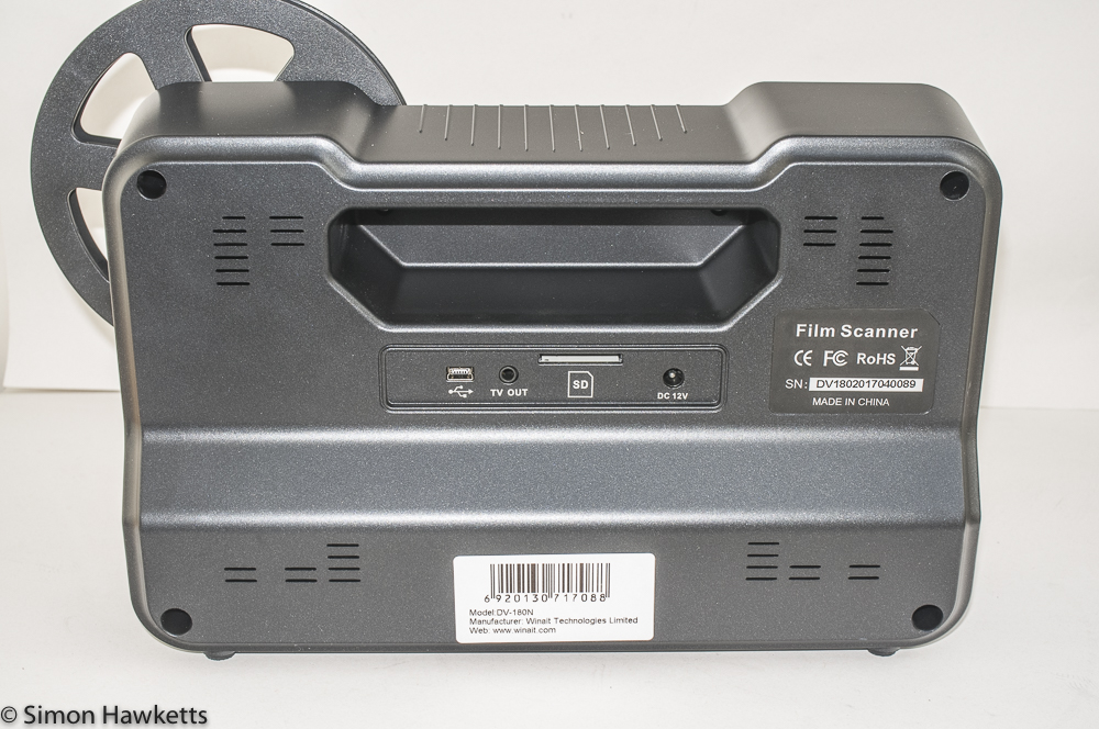 Winait 8mm film scanner - rear view showing vent holes