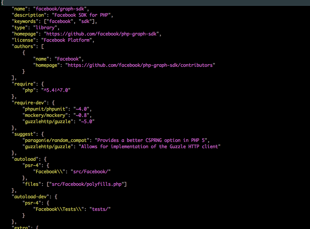 A Composer.json file showing how composer stores required modules