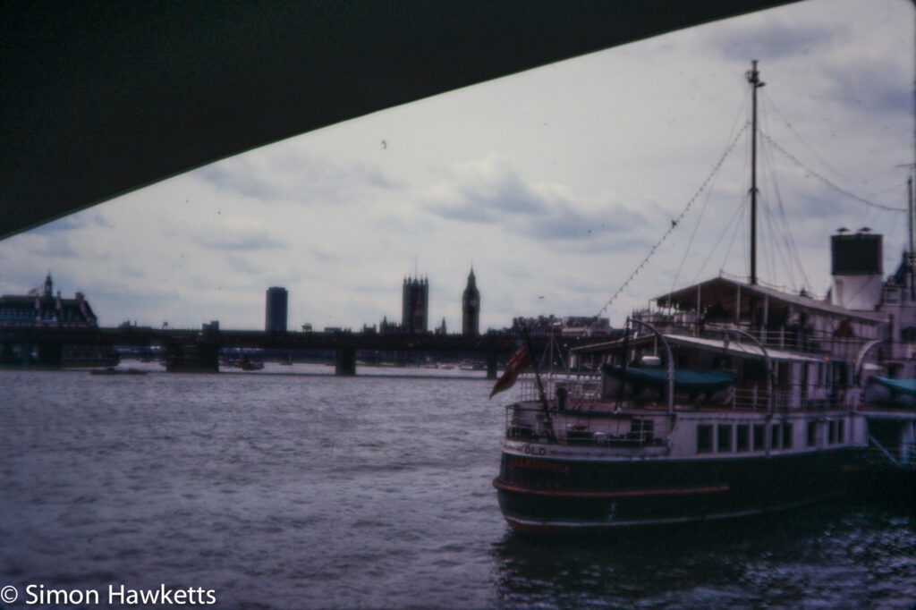 Views around London c1980 on colour slide film - A bridge on the Thames looking at Big Ben