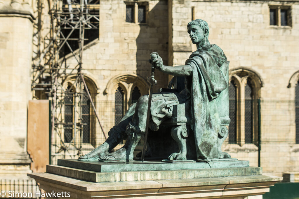 A statue of the Roman Emperor Constantine in the square outside York Minster