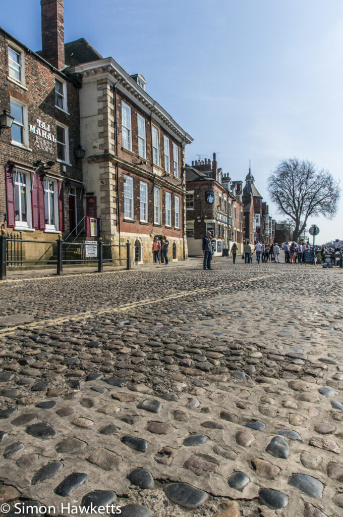 Cobbled streets in York by the river