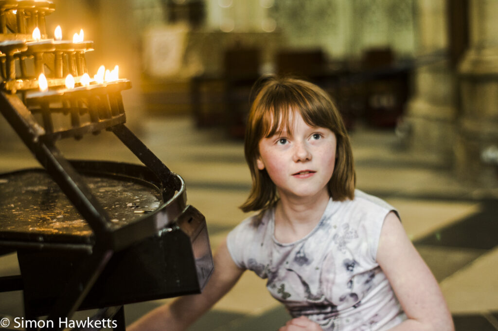 Girl finding a candle to light