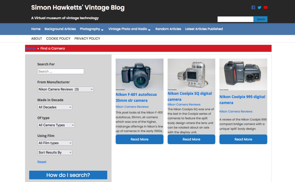 An image showing the styling of the 'Find a camera' page