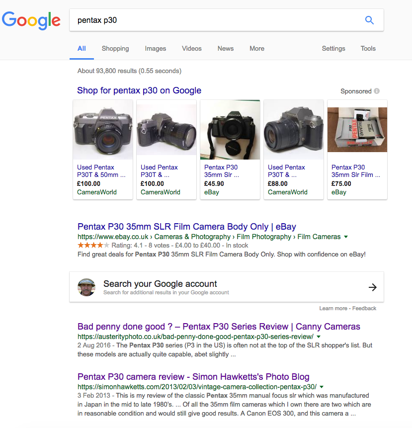 Trying to improve SEO ratings 3 Search result for Pentax P30