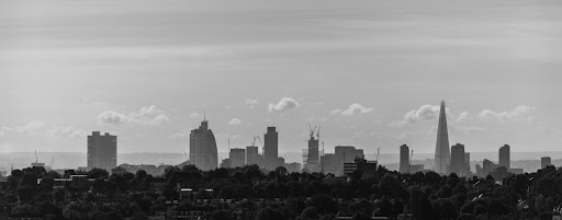 A picture of the London Skyline in black & white