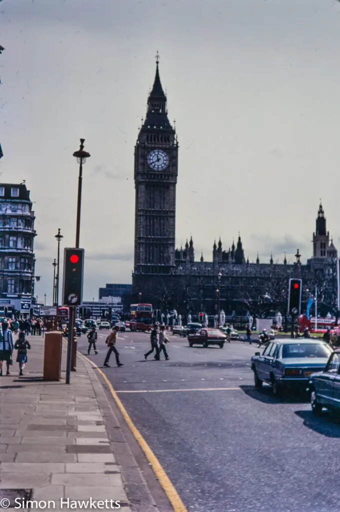 Central London pictures c1980 8 Olympus OM-20 pictures - Big ben in the distance on colour negative film taken about 1980