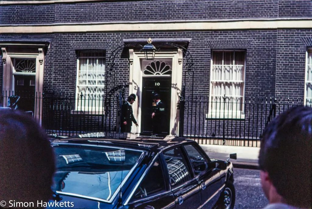 Central London pictures c1980 6 Olympus OM-20 pictures - Number 10 Downing street on colour negative film taken about 1980