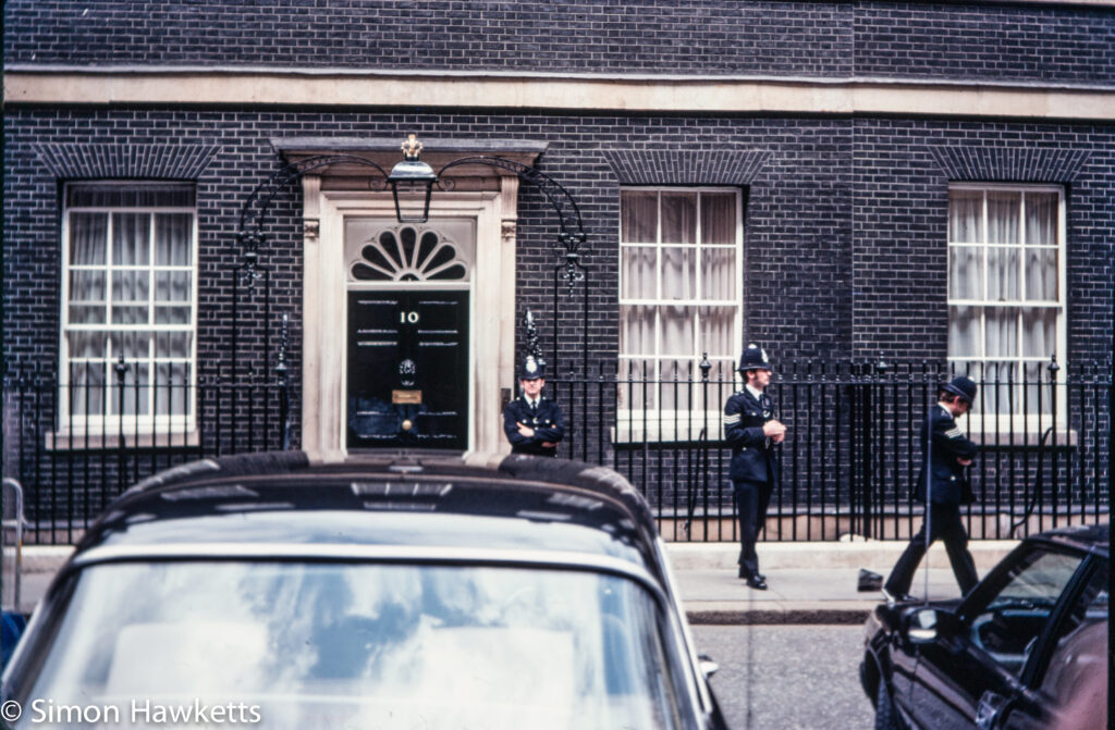 Olympus OM-20 pictures - Number 10 Downing street on colour negative film taken about 1980