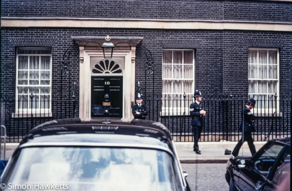 Central London pictures c1980 7 Olympus OM-20 pictures - Number 10 Downing street on colour negative film taken about 1980