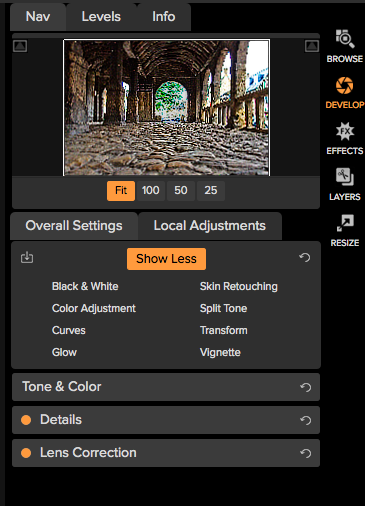 ON1 Photo Raw Develop options