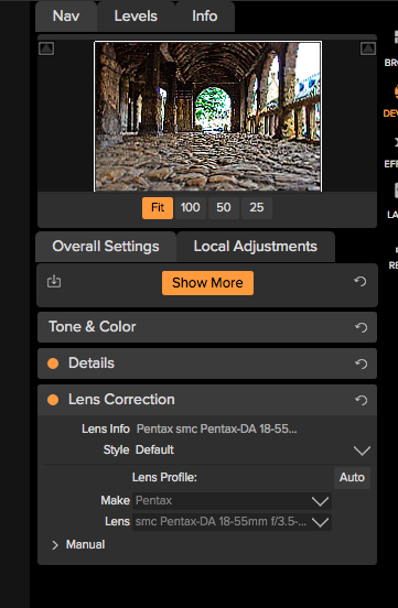 Evaluation of ON1 Photo Raw as a Lightroom user 7 ON1 Photo Raw Lens Correction panel