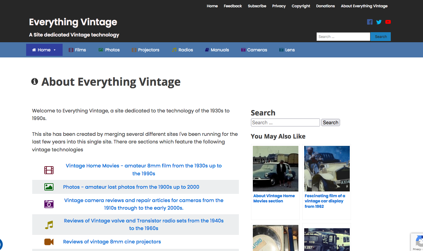 A Screen shot of the Everything Vintage web site