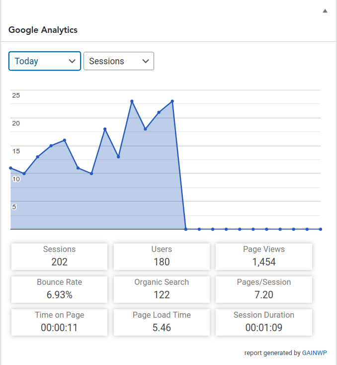 Screen shot of the google analytics plugin widget