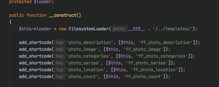 Some PHP Code showing the use of Shortcodes