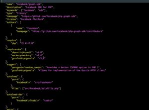 A Composer.json file showing how composer stores required modules